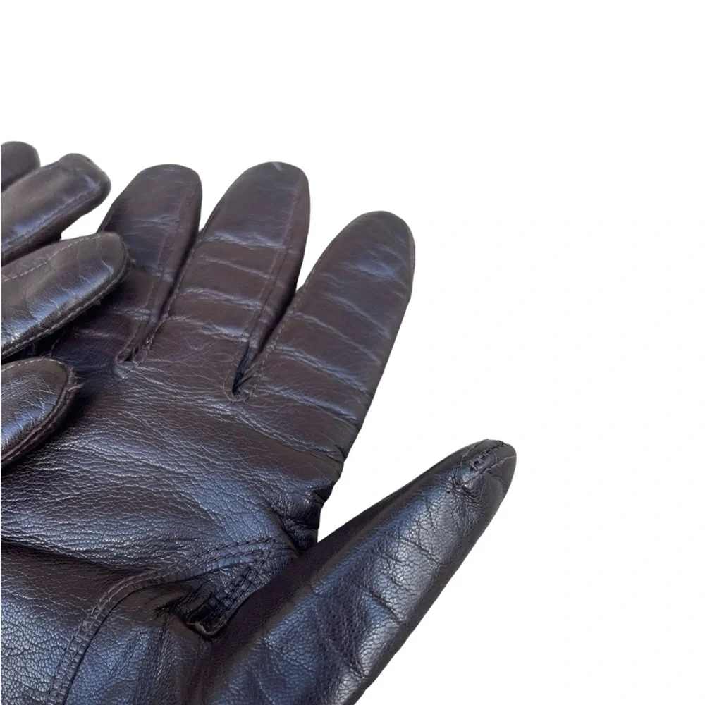 Vintage Coach Leather Gloves Brown Leather Tan Cashmere Lined EUC Size 7.5